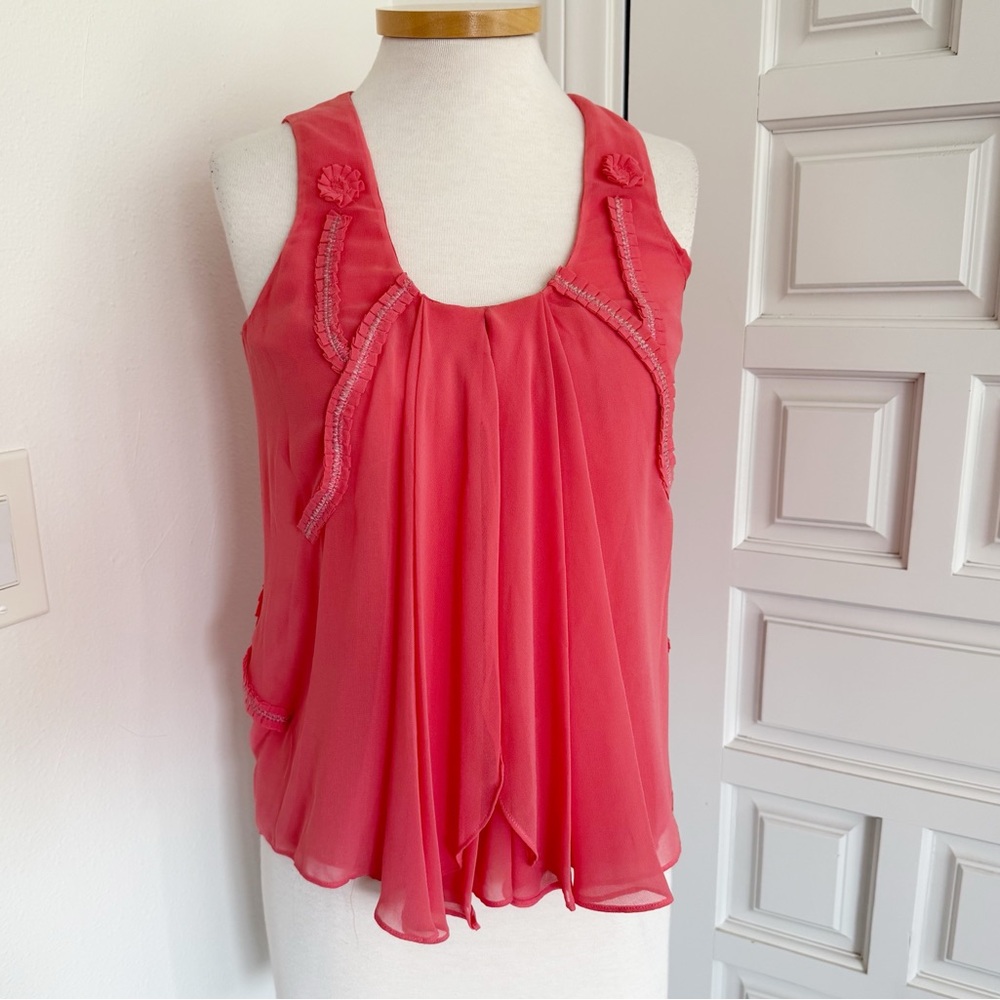 C. Luce Coral Orange Tank Top Blouse Size Small
